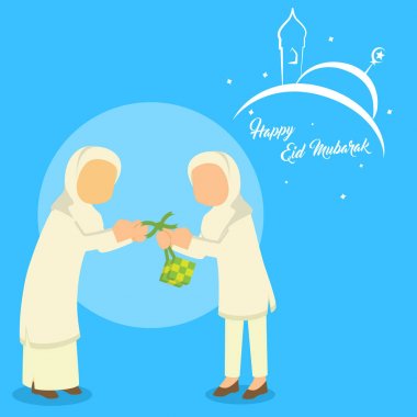 Müslüman kadının birbirlerine ketupat paylaşımı 