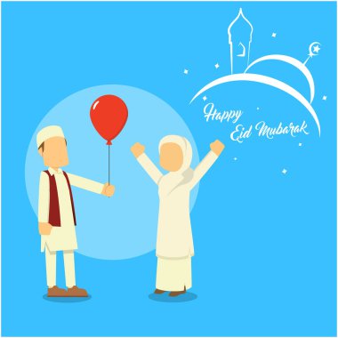 Müslüman çocuk balon için Müslüman kız veriyor 