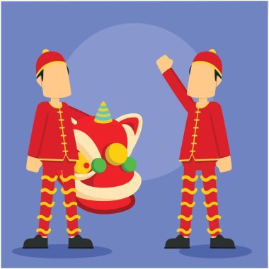 Çin aslanı dansçılar illüstrasyon düz tasarım stil vektör