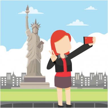 Kız selfie özgürlük önünde