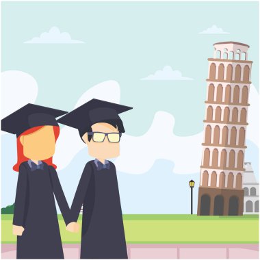 bilim adamı çift İtalya vektör çizim düz tasarım stil