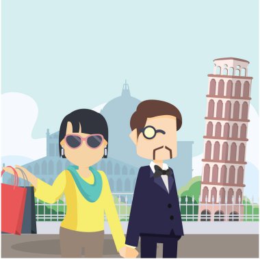 Richman ve richwoman tur İtalya vektör çizim düz tasarım stil