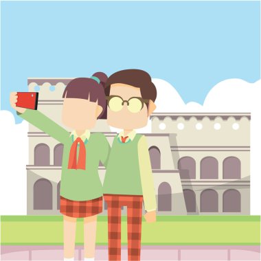 okul çocuğu selfie colloseum içinde 