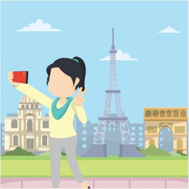 Kız tur paris vektör illustratio düz tasarım stil