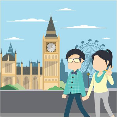 kaç tur Londra vektör illustratio düz tasarım stil