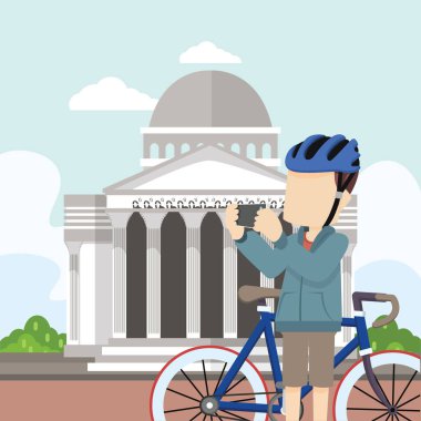 bir adam phanteon binanın infront Bisiklete binme 