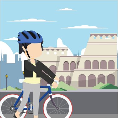 Kız tur İtalya vektör illustratio düz tasarım stil