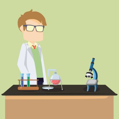 bilim adamı infront tablo vektör illustratio düz tasarım stil