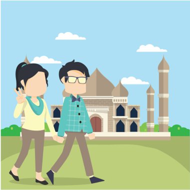 kız ve erkek arkadaşı tajmahal ile infront