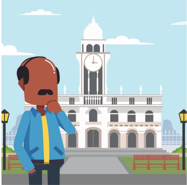 adam tur Avrupa vektör illustratio düz tasarım stil