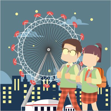 kız öğrenci ve tema parkı gece çocuk 