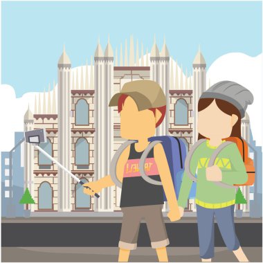 Gezgin çift yürüyen selfie