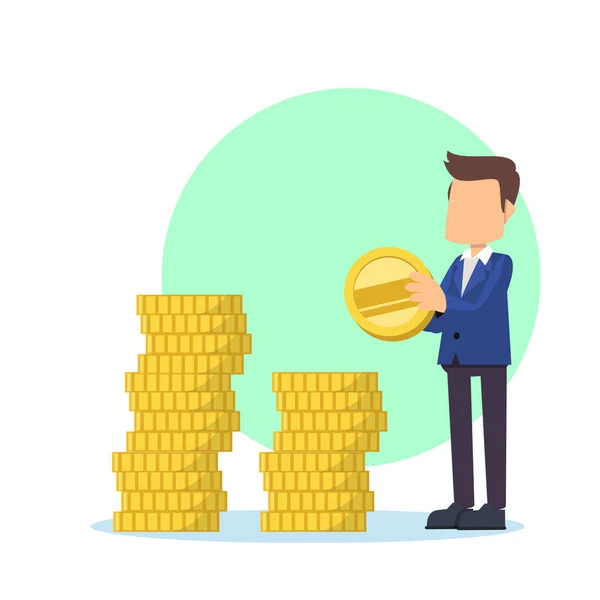 Businessman Put Money Vector Illustration Flat Design Stye — Stock Vector