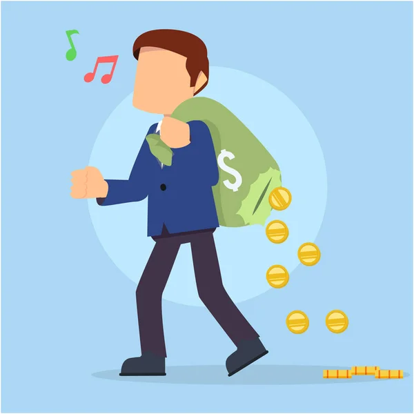 Hombre Negocios Caminando Con Bolsa Dinero Perforada — Vector de stock