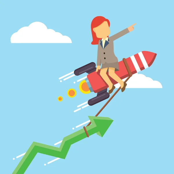 iş kadını ile roket Diyagram yukarı çekerek