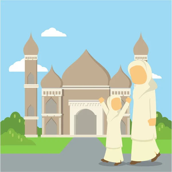 Müslüman kadın ve kızı Camiye gidiyor 