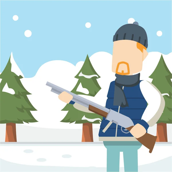 Jager Winter Vector Illustratie Platte Ontwerp Stye — Stockvector