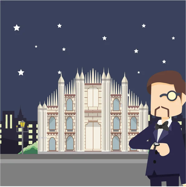 Rich Tour Milan Noche Vector Ilustración Diseño Plano Orzuelo — Archivo Imágenes Vectoriales