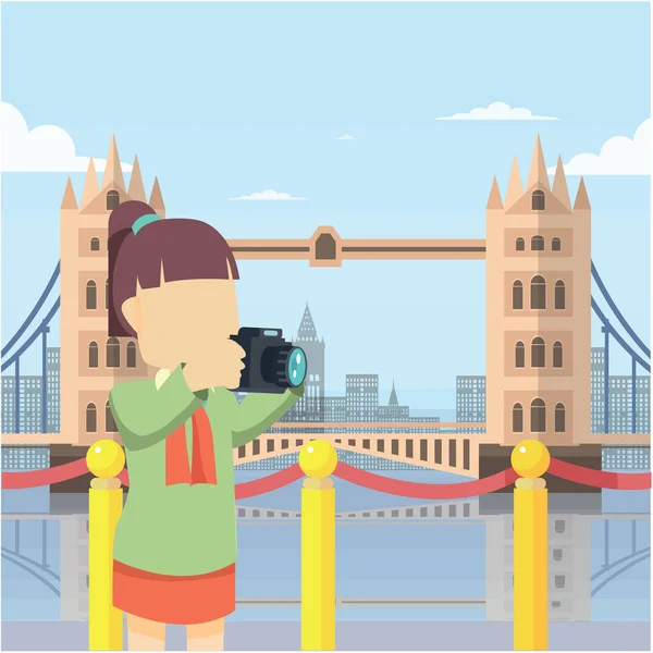 London Ponte Passeio Vetor Ilustratio Projeto Plano Stye — Vetor de Stock