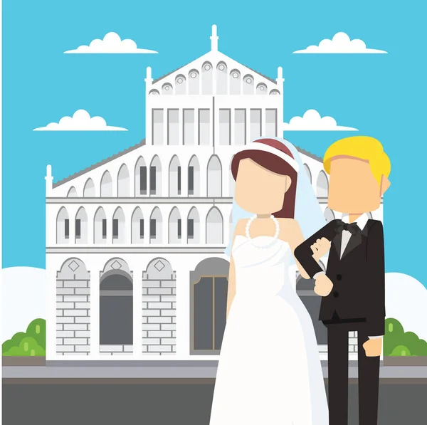 Married Couple Infront Chapel — Stock Vector