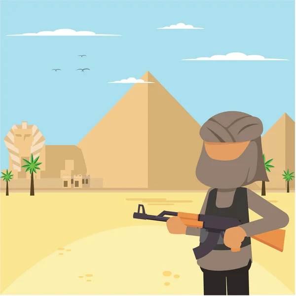 Terrorista Egipto Vector Ilustratio Diseño Plano Stye — Vector de stock