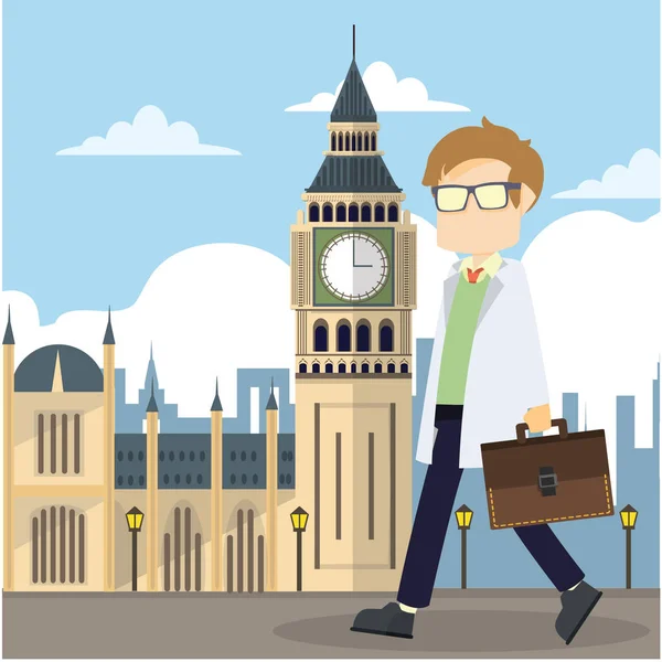 Wetenschapper Wandelen Infront Big Ben — Stockvector