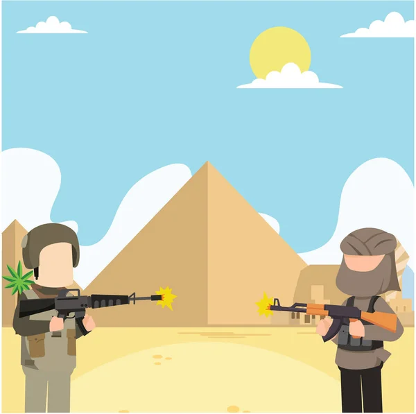 Guerra Soldados Con Egipto Terrorista — Vector de stock