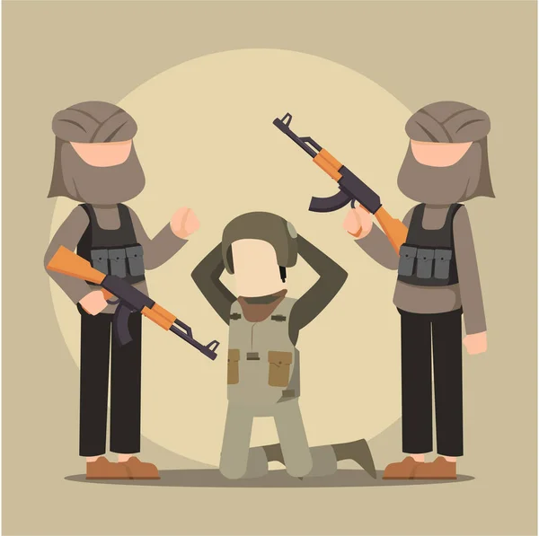 Terrorista Tomando Soldado Vector Illustratio Plano Diseño Stye — Vector de stock