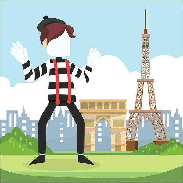 Pantomimy Wycieczka Paryż Wektor Pozdrowienie Projekt Płaski Chlew — Wektor stockowy