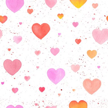 Sulu Boya çizilmiş kalp ile Seamless Modeli  