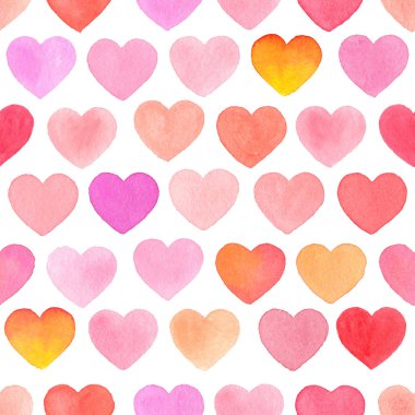 Sulu Boya çizilmiş kalp ile Seamless Modeli  