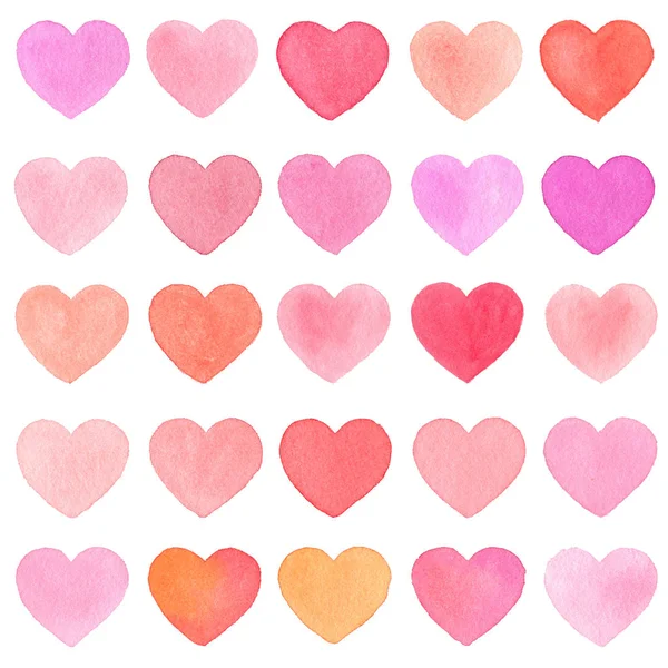 Watercolor heart pattern on white background. — Stock Photo, Image