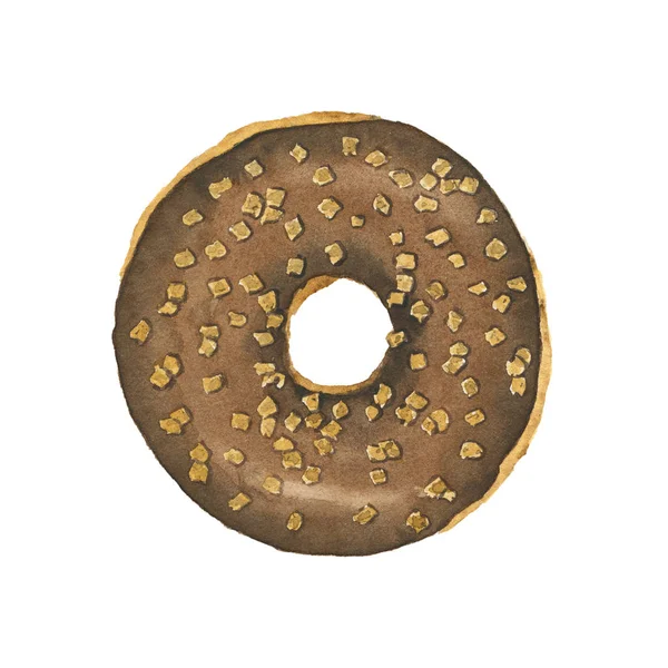 Watercolor chocolate donut isolated on white background. — Stock Photo, Image