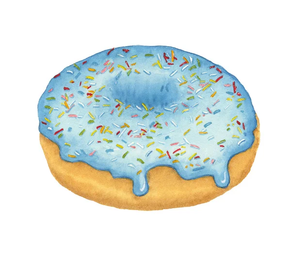 블루 설탕 프로 스 팅과 수채화 도넛 — 스톡 사진