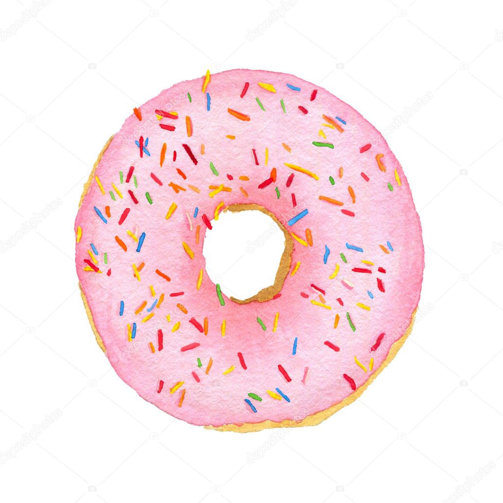 Watercolor pink with decorative sprinkles donut  