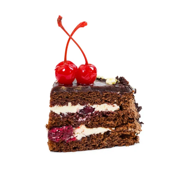 Pedazo de pastel de cereza de chocolate — Foto de Stock