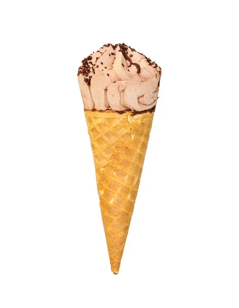 Шоколадне морозиво з шоколадною прикрасою у вафельному конусі — стокове фото