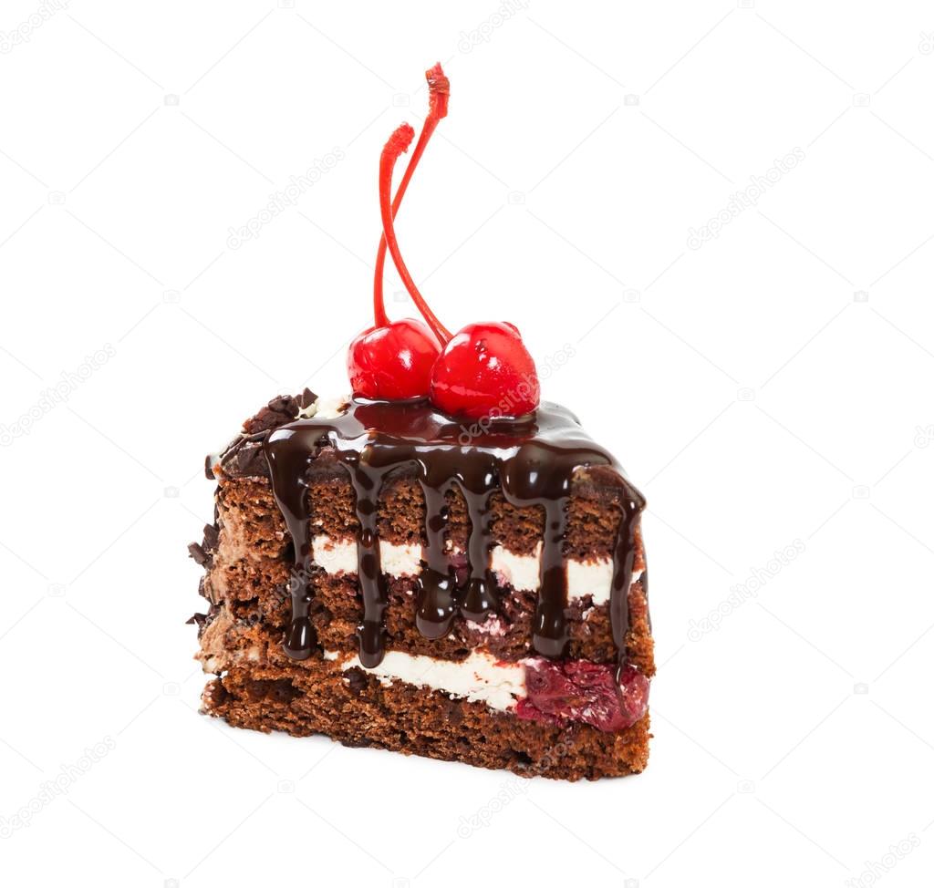 Piece of chocolate cherry cake  