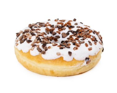 Beyaz krema ve çikolata süslemeleri ile çörek  