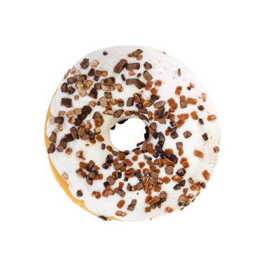 Beyaz krema ve çikolata süslemeleri ile çörek. Üstten Görünüm.