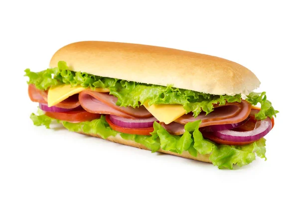 Бутерброд з шинкою, помідорами, сиром, цибулею та салатом — стокове фото
