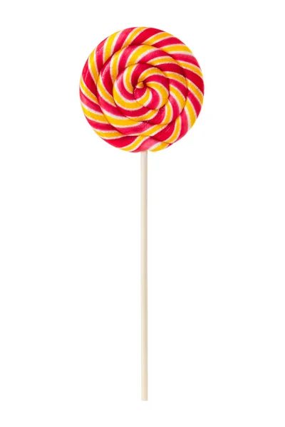 Sweet lollipop with yellow and red stripes — Stock Photo, Image