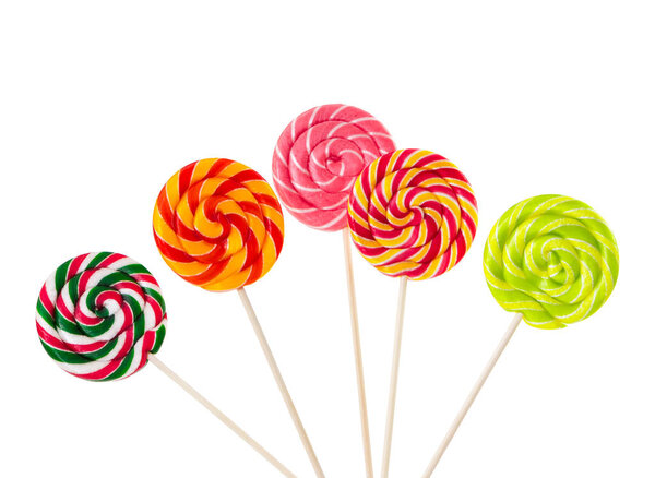 Colorful lollipops isolated on white background.