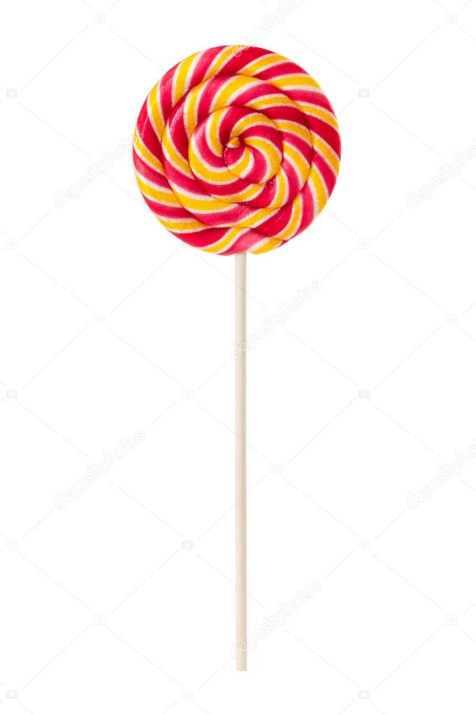 Sweet lollipop with yellow and red stripes 