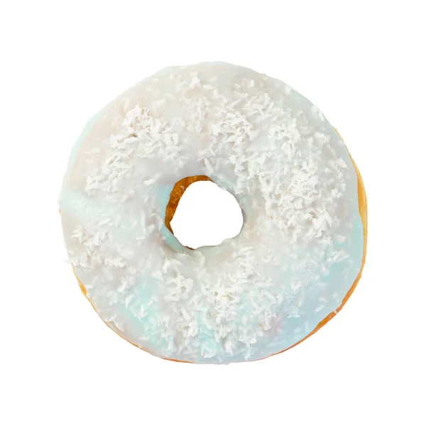 Donut with frosting is light blue and coconut — Stock Photo, Image