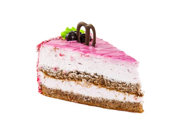 Kawałek ciasta warstwowe z różowy curr przeszklone, czekoladowe i czarne — Zdjęcie stockowe