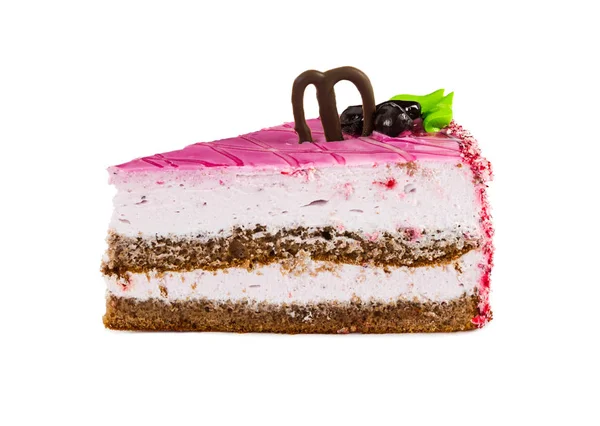 Scheibe köstlichen geschichteten Kuchen isoliert auf weißem Hintergrund — Stockfoto