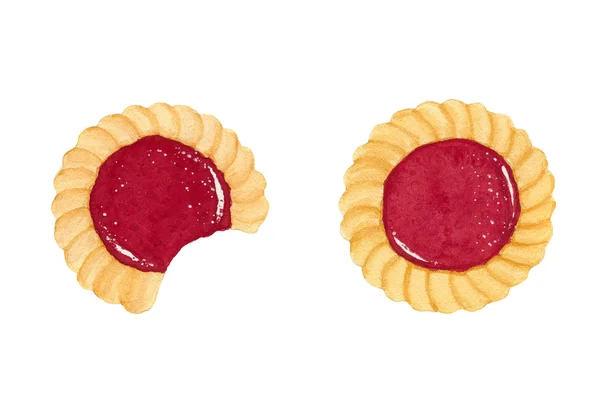 Dois biscoitos de biscoito aquarela com geléia de frutas — Fotografia de Stock