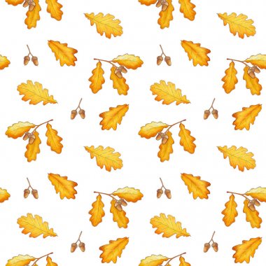 Sonbahar meşe yaprakları ve meşe palamutları ile Seamless Modeli 
