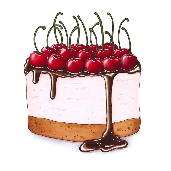 Cheesecake with fresh cherries — Stock Photo, Image